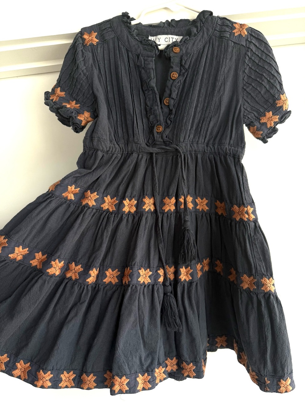 Ivy City Co Navy Dress with Gold Embroidered Stars